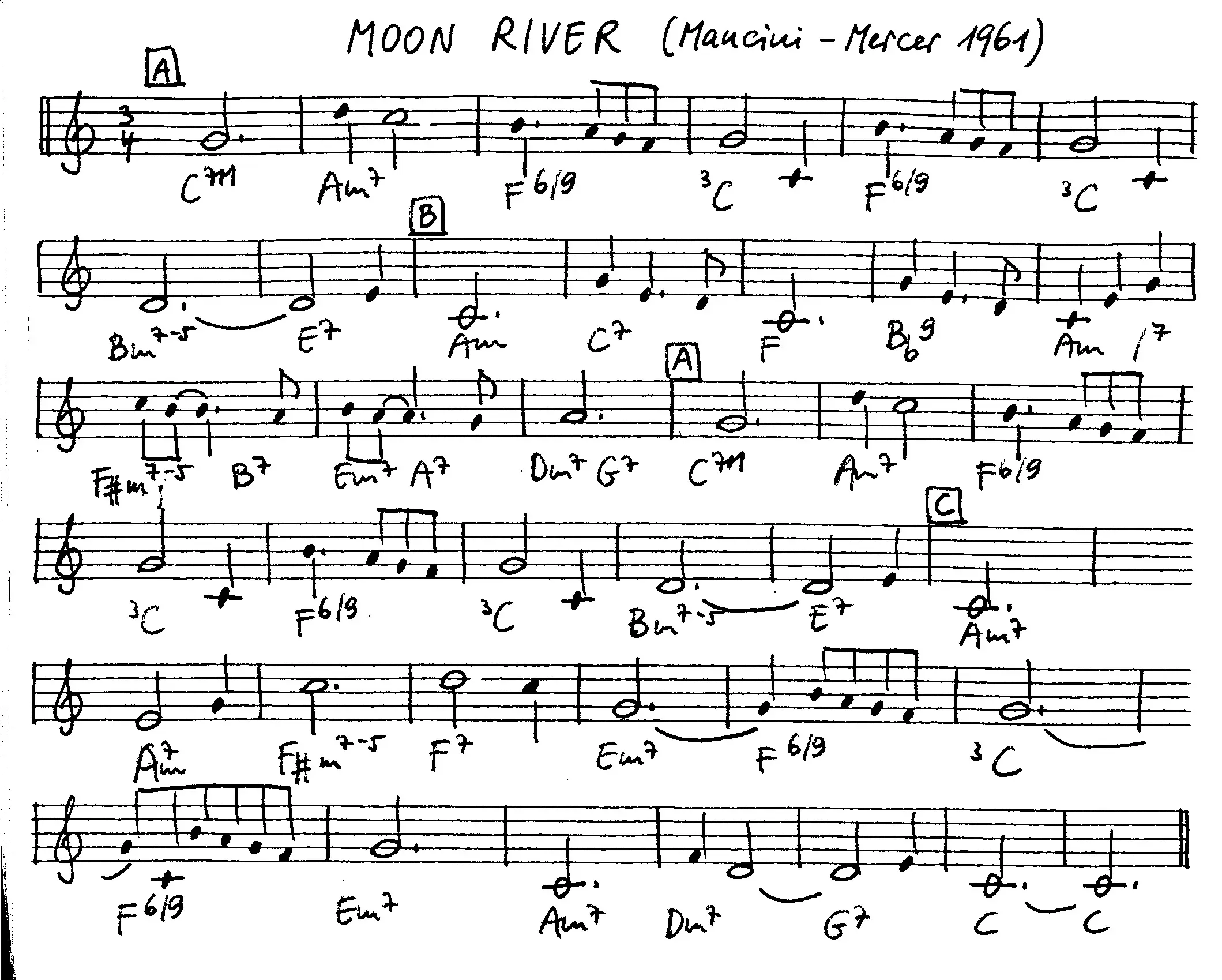 moon river free jazz leadsheet - Courtesy of the Jungle Jazz Band